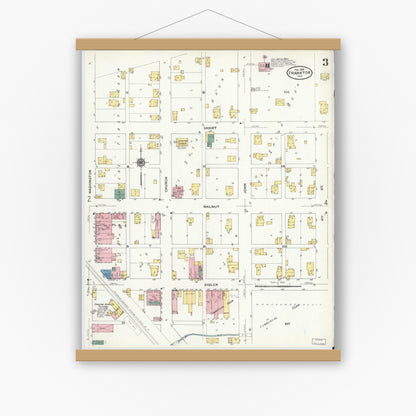 Old map wall art mockup — magnetic wood frame on white wall — Sanborn Fire Insurance Map from Frankton, Madison County, Indiana (1909), Sheet #0003