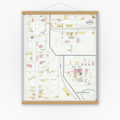Old map wall art mockup — magnetic wood frame on white wall — Sanborn Fire Insurance Map from Mascoutah, Saint Clair County, Illinois (1900), Sheet #0006