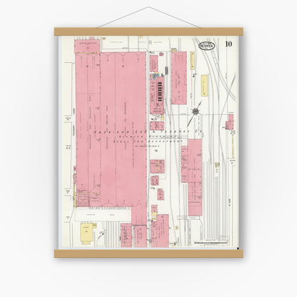 Old map wall art mockup — magnetic wood frame on white wall — Sanborn Fire Insurance Map from Berwick, Columbia County, Pennsylvania (1918), Sheet #0010
