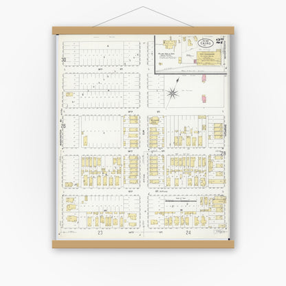 Old map wall art mockup — magnetic wood frame on white wall — Sanborn Fire Insurance Map from Cairo, Alexander County, Illinois (1907), Sheet #0027