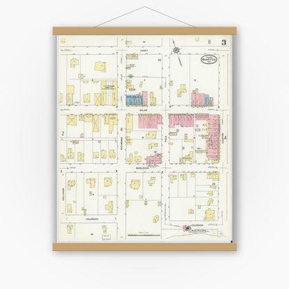 Old map wall art mockup — magnetic wood frame on white wall — Sanborn Fire Insurance Map from Wharton, Wharton County, Texas (1912), Sheet #0004