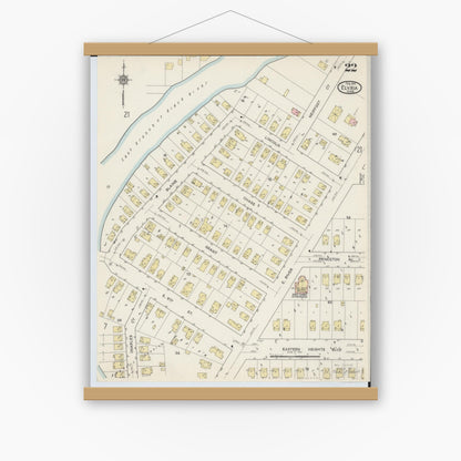 Old map wall art mockup — magnetic wood frame on white wall — Sanborn Fire Insurance Map from Elyria, Lorain County, Ohio (1915), Sheet #0022