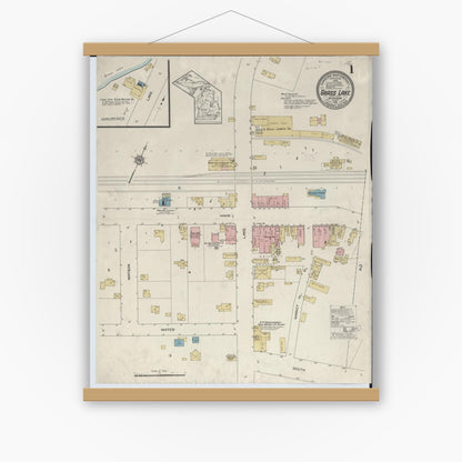 Old map wall art mockup — magnetic wood frame on white wall — Sanborn Fire Insurance Map from Grass Lake, Jackson County, Michigan (1913) - Complete Map Set