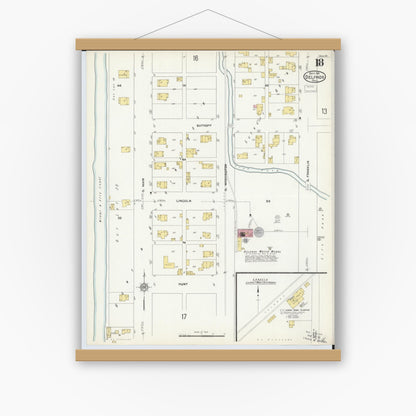 Old map wall art mockup — magnetic wood frame on white wall — Sanborn Fire Insurance Map from Delphos, Van Wert And Allen Counties, Ohio (1911), Sheet #0018