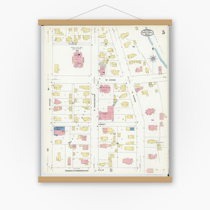 Old map wall art mockup — magnetic wood frame on white wall — Sanborn Fire Insurance Map from Ypsilanti, Washtenaw County, Michigan (1909), Sheet #0005