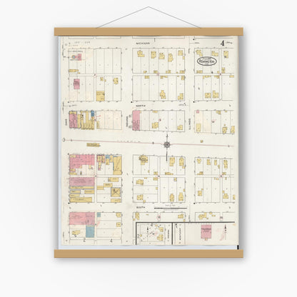 Old map wall art mockup — magnetic wood frame on white wall — Sanborn Fire Insurance Map from Remington, Jasper County, Indiana (1932), Sheet #0004