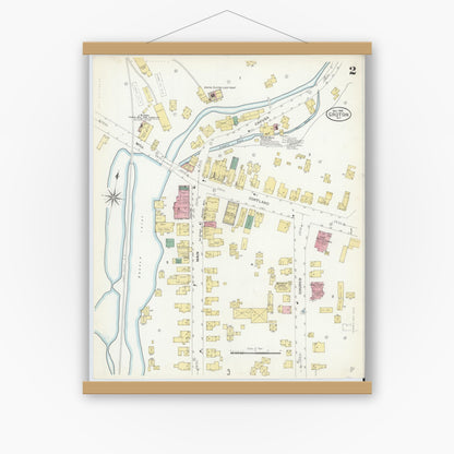 Old map wall art mockup — magnetic wood frame on white wall — Sanborn Fire Insurance Map from Groton, Tomkins County, New York (1908), Sheet #0002