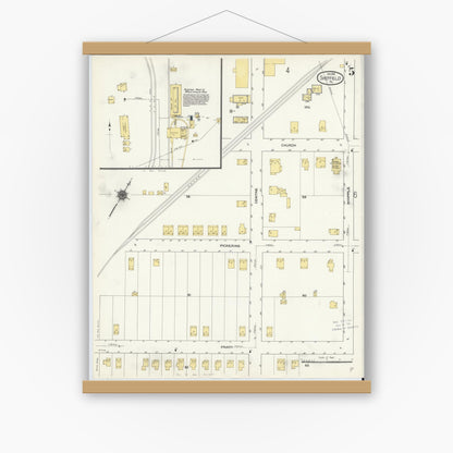 Old map wall art mockup — magnetic wood frame on white wall — Sanborn Fire Insurance Map from Sheffield, Warren County, Pennsylvania (1910), Sheet #0005
