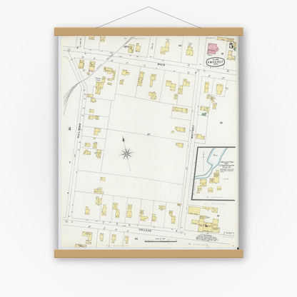 Old map wall art mockup — magnetic wood frame on white wall — Sanborn Fire Insurance Map from Amherst, Hampshire County, Massachusetts (1896), Sheet #0005