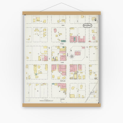 Old map wall art mockup — magnetic wood frame on white wall — Sanborn Fire Insurance Map from Poplar Bluff, Butler County, Missouri (1892), Sheet #0002