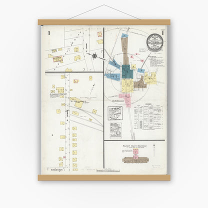 Old map wall art mockup — magnetic wood frame on white wall — Sanborn Fire Insurance Map from Saint Clairsville, Belmont County, Ohio (1924), Sheet #0001