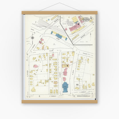 Old map wall art mockup — magnetic wood frame on white wall — Sanborn Fire Insurance Map from Ann Arbor, Washtenaw County, Michigan (1916), Sheet #0005
