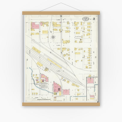 Old map wall art mockup — magnetic wood frame on white wall — Sanborn Fire Insurance Map from Temple, Bell County, Texas (1905), Sheet #0003