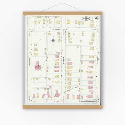 Old map wall art mockup — magnetic wood frame on white wall — Sanborn Fire Insurance Map from Delaware, Delaware County, Ohio (1911), Sheet #0003
