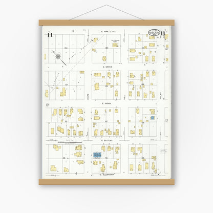 Old map wall art mockup — magnetic wood frame on white wall — Sanborn Fire Insurance Map from Midland, Midland County, Michigan (1926), Sheet #0011