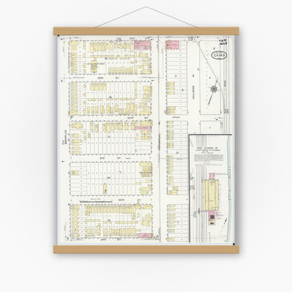Old map wall art mockup — magnetic wood frame on white wall — Sanborn Fire Insurance Map from Cairo, Alexander County, Illinois (1914), Sheet #0025