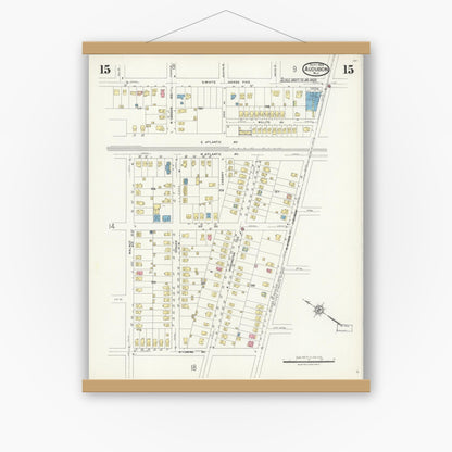 Old map wall art mockup — magnetic wood frame on white wall — Sanborn Fire Insurance Map from Audubon, Camden County, New Jersey (1924), Sheet #0015