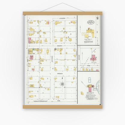 Old map wall art mockup — magnetic wood frame on white wall — Sanborn Fire Insurance Map from Oregon, Holt County, Missouri (1900), Sheet #0002
