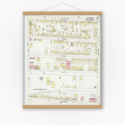 Old map wall art mockup — magnetic wood frame on white wall — Sanborn Fire Insurance Map from Flushing, Queens County, New York (1897), Sheet #0007