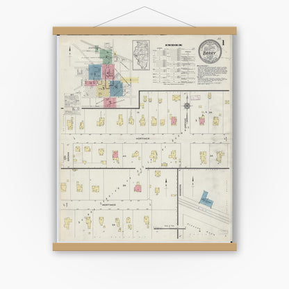 Old map wall art mockup — magnetic wood frame on white wall — Sanborn Fire Insurance Map from Barry, Pike County, Illinois (1913) - Complete Map Set