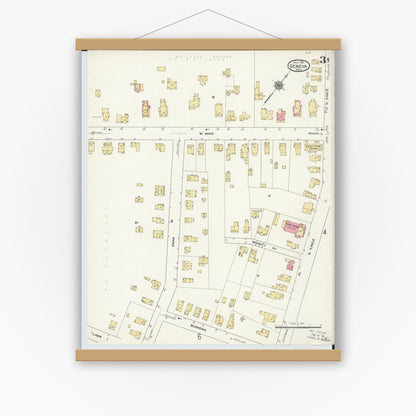 Old map wall art mockup — magnetic wood frame on white wall — Sanborn Fire Insurance Map from Geneva, Ashtabula County, Ohio (1911), Sheet #0003