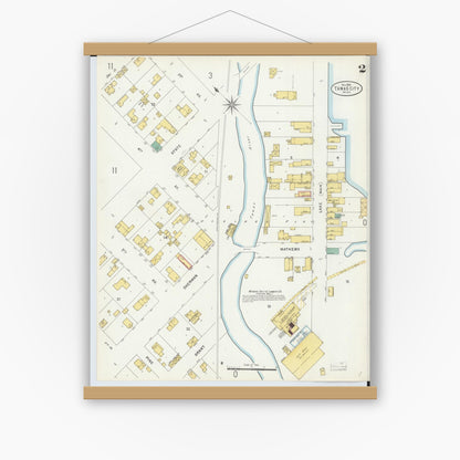 Old map wall art mockup — magnetic wood frame on white wall — Sanborn Fire Insurance Map from East Tawas, Iosco County, Michigan (1898), Sheet #0002