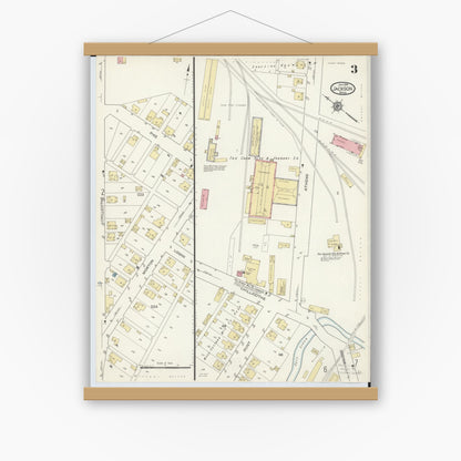 Old map wall art mockup — magnetic wood frame on white wall — Sanborn Fire Insurance Map from Jackson, Jackson County, Ohio (1914), Sheet #0003