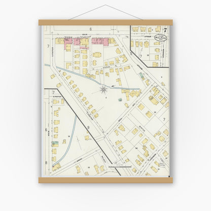 Old map wall art mockup — magnetic wood frame on white wall — Sanborn Fire Insurance Map from Melrose, Middlesex County, Massachusetts (1897), Sheet #0007