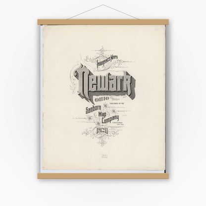 Old map wall art mockup — magnetic wood frame on white wall — Sanborn Fire Insurance Map from Newark, Licking County, Ohio (1920), Sheet #0001
