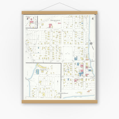 Old map wall art mockup — magnetic wood frame on white wall — Sanborn Fire Insurance Map from McHenry, McHenry County, Illinois (1933), Sheet #0004