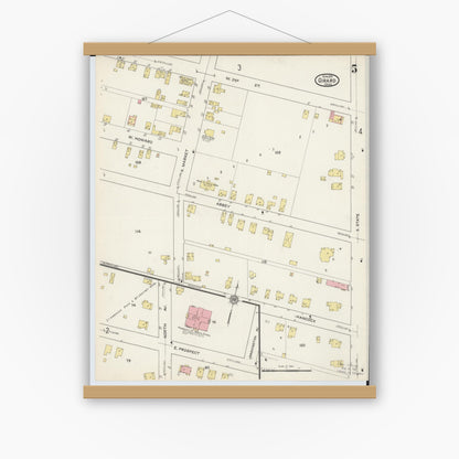 Old map wall art mockup — magnetic wood frame on white wall — Sanborn Fire Insurance Map from Girard, Trumbull County, Ohio (1915), Sheet #0005