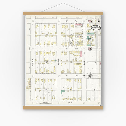 Old map wall art mockup — magnetic wood frame on white wall — Sanborn Fire Insurance Map from Missouri Valley, Harrison County, Iowa (1890), Sheet #0002