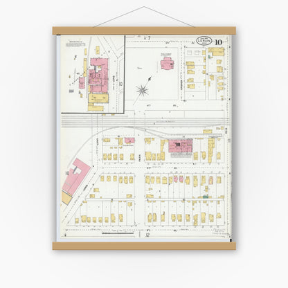 Old map wall art mockup — magnetic wood frame on white wall — Sanborn Fire Insurance Map from Lorain, Lorain County, Ohio (1905), Sheet #0010