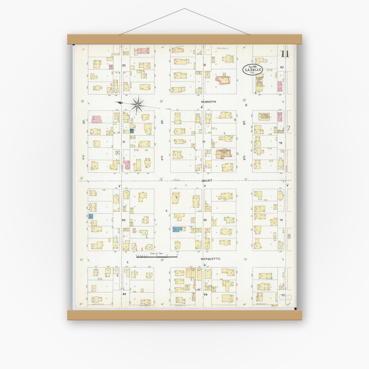 Old map wall art mockup — magnetic wood frame on white wall — Sanborn Fire Insurance Map from La Salle, La Salle County, Illinois (1906), Sheet #0011