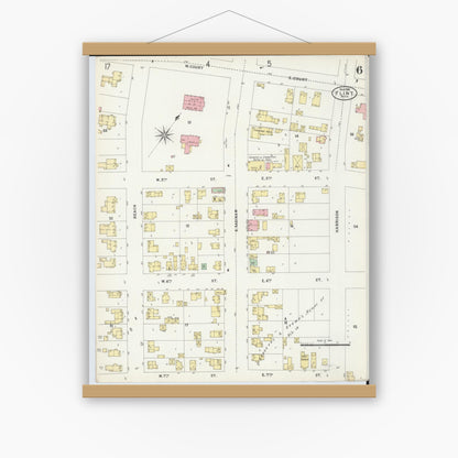 Old map wall art mockup — magnetic wood frame on white wall — Sanborn Fire Insurance Map from Flint, Genesee County, Michigan (1898), Sheet #0006