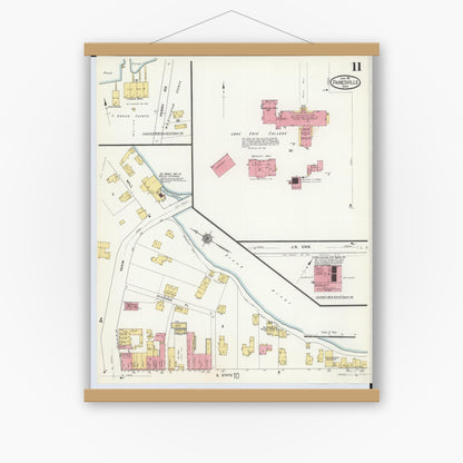Old map wall art mockup — magnetic wood frame on white wall — Sanborn Fire Insurance Map from Painesville, Lake County, Ohio (1911), Sheet #0011