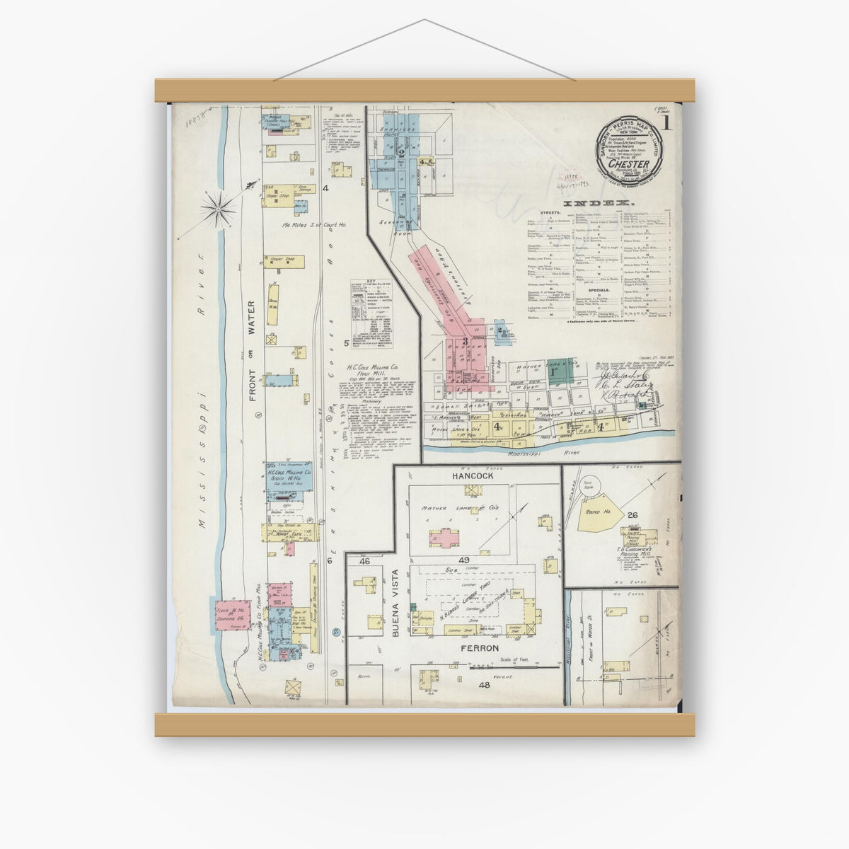 Old map wall art mockup — magnetic wood frame on white wall — Sanborn Fire Insurance Map from Chester, Randolph County, Illinois (1886) - Complete Map Set