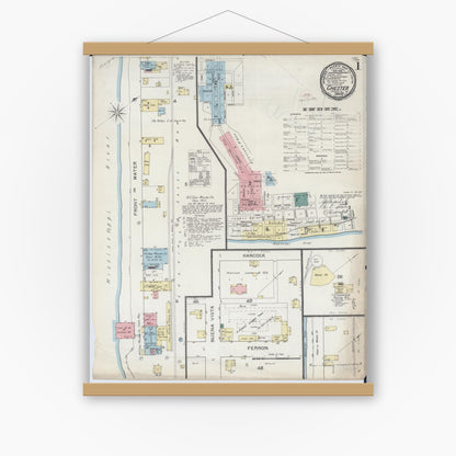 Old map wall art mockup — magnetic wood frame on white wall — Sanborn Fire Insurance Map from Chester, Randolph County, Illinois (1886) - Complete Map Set