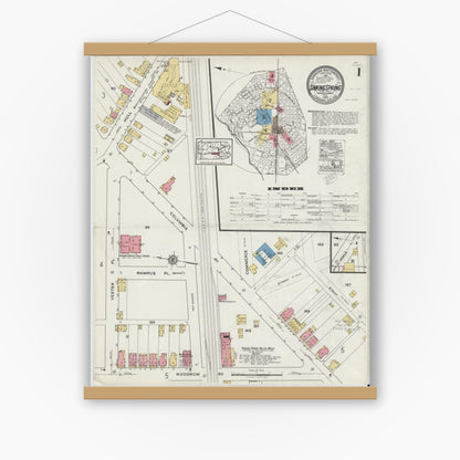 Old map wall art mockup — magnetic wood frame on white wall — Sanborn Fire Insurance Map from Sinking Spring, Berks County, Pennsylvania (1920), Sheet #0001