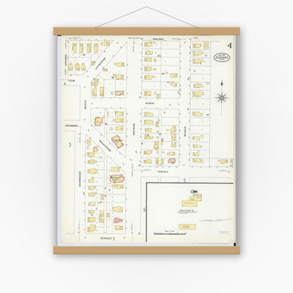 Old map wall art mockup — magnetic wood frame on white wall — Sanborn Fire Insurance Map from Durand, Shiawassee County, Michigan (1908), Sheet #0004