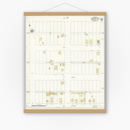 Old map wall art mockup — magnetic wood frame on white wall — Sanborn Fire Insurance Map from Merced, Merced County, California (1907), Sheet #0006