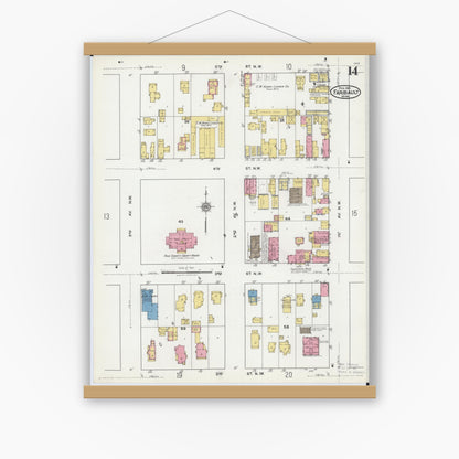 Old map wall art mockup — magnetic wood frame on white wall — Sanborn Fire Insurance Map from Faribault, Rice County, Minnesota (1921), Sheet #0014