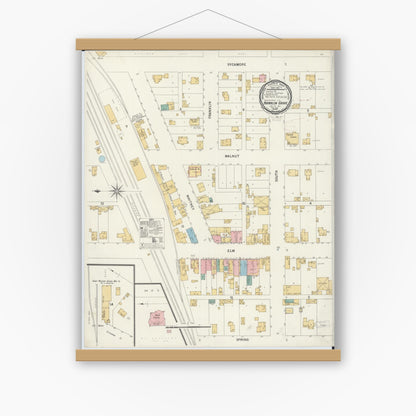 Old map wall art mockup — magnetic wood frame on white wall — Sanborn Fire Insurance Map from Franklin Grove, Lee County, Illinois (1899), Sheet #0001
