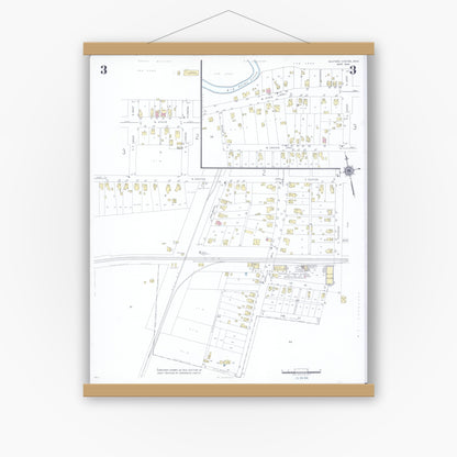 Old map wall art mockup — magnetic wood frame on white wall — Sanborn Fire Insurance Map from Milford Center, Union County, Ohio (1946), Sheet #0003