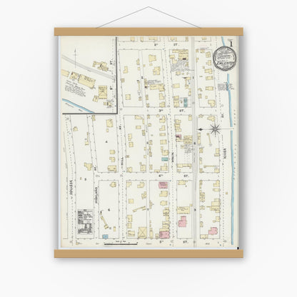 Old map wall art mockup — magnetic wood frame on white wall — Sanborn Fire Insurance Map from Emlenton, Venango County, Pennsylvania (1891) - Complete Map Set