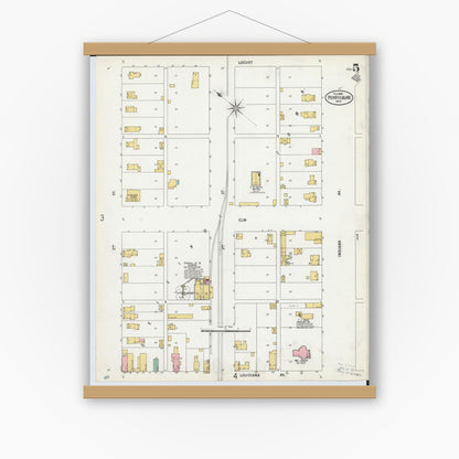 Old map wall art mockup — magnetic wood frame on white wall — Sanborn Fire Insurance Map from Perrysburg, Wood County, Ohio (1900), Sheet #0005