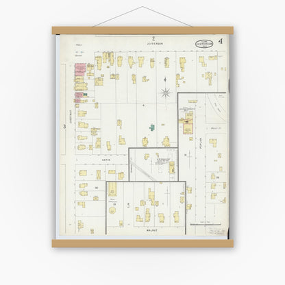 Old map wall art mockup — magnetic wood frame on white wall — Sanborn Fire Insurance Map from Jefferson, Ashtabula County, Ohio (1896), Sheet #0004