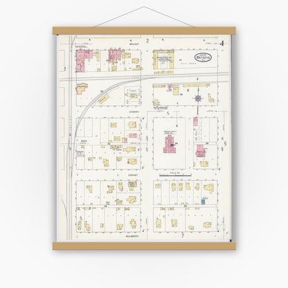 Old map wall art mockup — magnetic wood frame on white wall — Sanborn Fire Insurance Map from Watseka, Iroquois County, Illinois (1911), Sheet #0004
