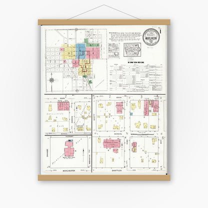 Old map wall art mockup — magnetic wood frame on white wall — Sanborn Fire Insurance Map from Waukon, Allamakee County, Iowa (1920), Sheet #0001
