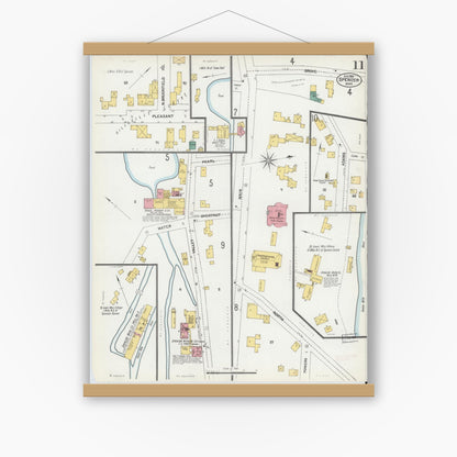 Old map wall art mockup — magnetic wood frame on white wall — Sanborn Fire Insurance Map from Spencer, Worcester County, Massachusetts (1901), Sheet #0011